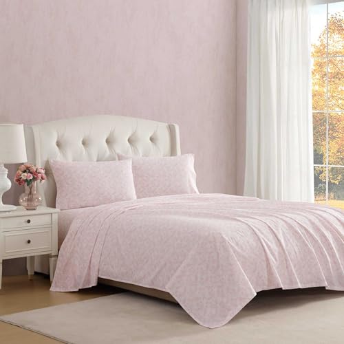 Laura Ashley - Twin Bed Sheets, Crisp & Cool Cotton Percale Bedding with Matching Pillowcase, Lightweight Bed Set, Dorm Essentials, Oeko-Tex Certified (Antoinette Pink)
