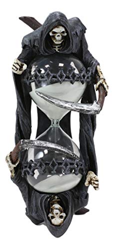 "Ebros Gift 7.75"" Tall Soul Harvester Time Waits for No Man Gothic Grim Reaper with Scythe Sand Timer Statue by Anne Stokes Macabre Ossuary Hell Skeletons Sandtimer Desktop Shelf Decorative Figurine"