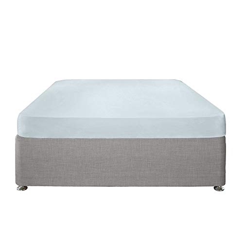 Serene - Duck Egg Fitted Sheet - 32cm Deep - Super King Size (200 x 180 x 32cm) - Soft Polycotton - Elastic Corners - Washable Linen in Blue