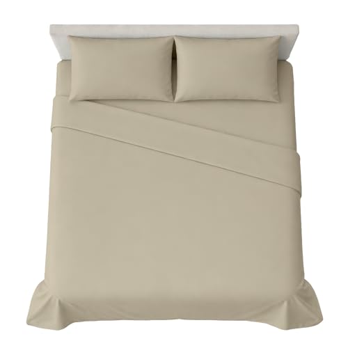 hermet 4-Piece Plain Double Bed Sheet Set, Fitted Sheet, Flat Sheet, 2 Pillowcases 50 x 80 cm, 30 cm Corner, Soft Microfibre, Oekotex Certified, No Iron