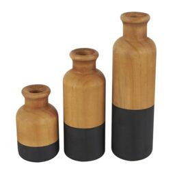 "Deco 79 Wood Decorative Vase Centerpiece Vases with Black Bases, Set of 3 Vases for Home Decoration 10"", 8"", 5"" H, Brown"