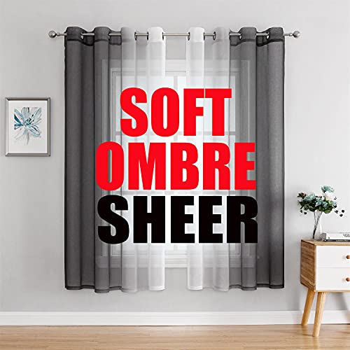 G2000 Sheer Curtains 63 Inch Length Grey and White Ombre Drapes for Bedroom and Living Room Windows, Light Filtering Grommet Curtains for Patio Sliding Glass Door, 2 Panels Set