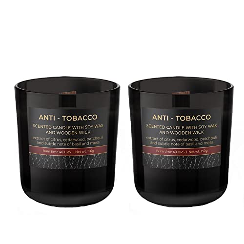 Dekohelden24 Scented Candle Lantern Candle in Glass – Set of 2 Anti – Tobacco, L-B-H 8.5 x x cm, 150 g, UF-Anti-Tobacco Pack of 2, Black