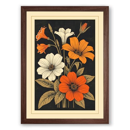 Blooms Botanical Framed Wall Art Print A4 (29.7×21cm) Walnut, Wall Decor for Living Room, Bedroom, Office & Home, Ready to Hang, Art Gift
