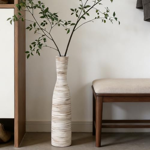"ALMA 20"" White & Browm Tall Skinny Vase for Flowers, Decorative Thin Pampas Grass Vases for Living Room Floor, Dinner Table, Entryway, Fireplace, Bookshelf, Offer, Home Decor"