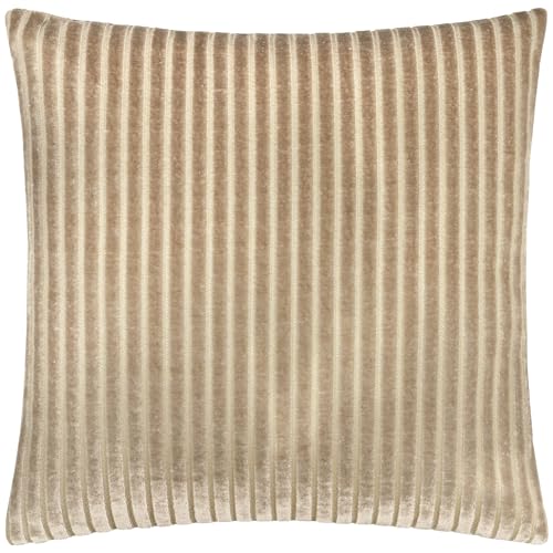Paoletti Savoy Stripe Polyester Filled Cushion – Reversible Soft Textured Velvet Decorative Cushion for Sofas Beds and Armchairs (Mink - 50x50cm)