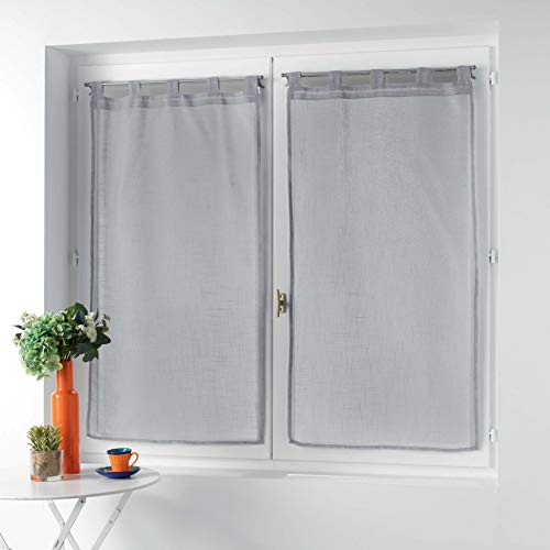Douceur d'Intérieur Zazy Grey Linen Look Woven Tab Top Curtains 2 x 60 x 90 cm