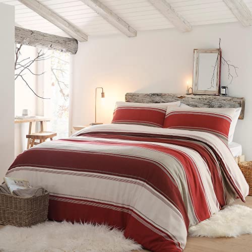 Fusion - White & Red Wide Stripe Duvet Cover - Double Bedding Size (200 x 200cm) - 100% Brushed Cotton - Contemporary Stripe Duvet Cover in Red - Red Bed Set - Betley Brushed Cotton Collection