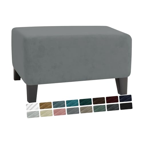 MAXIJIN Velvet Ottoman Cover Rectangular Stretch Square Ottoman Covers Slipcover Rectangle Washable Foot Stool Cover Thick Storage Protector with Elastic Bottom (Ottoman Medium, Light Grey)