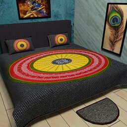 Traditional Mafia Old Classic Collection 100% Pure Cotton Printed Double Bedsheet with 2 Pillow Covers, King, Black/Multicolor