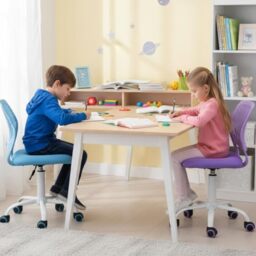 FurnitureR Children's Desk Chair, Adjustable Height Swivel Chair with Small Hole Backrest Design, Suitable for Kids' Bedroom or Study Room, 2pcs for twins,Blue Purple