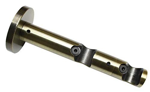Gardinia Memphis Series Double Combination Bracket with Metal Mounting Plate for Curtain Rods, 2-Track Open, All Mounting Parts Included, Diameter 16 mm, Metal, Antique Brass