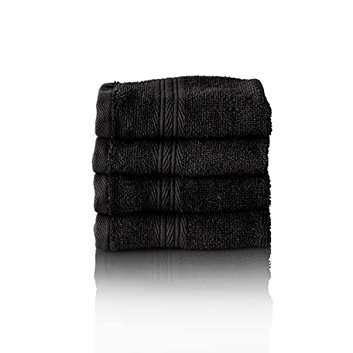 Glart Premium Set of Terry Hand Towels, Range of Terry Towels in 6 Colours and 5 Sizes, Colour: Black, 4X Guest Towels 30 X 50 cm