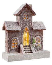 WeRChristmas Light Up Wooden Christmas Church Decoration, Multi-Colour, 30cm