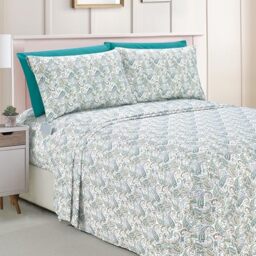 Elegant Comfort Amelia Paisley Printed 6-Piece Sheet Set, Deep Pocket 1500 Premium Hotel Quality, Fade and Wrinkle Resistant, Fitted Sheets with Smart Pockets, Paisley Sheet Set, Cal King, Teal