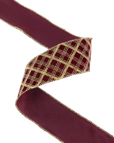 WeRChristmas Burgundy Glitter Diamond Wired Velvet Ribbon, 9m - 9m burgundy wired velvet ribbon with glitter diamond detailing and smooth reverse for bows, trees, wreaths and festive crafts