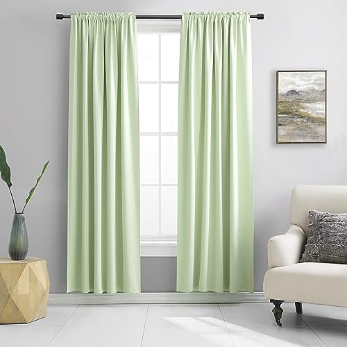 DONREN Light Green 80 Inch Length Room Darkening Curtain Panels/Drapes for Doorway- Energy Efficient Blackout Thermal Insulated Curtains(Lily Green,52 Width x 80 Inch,Set of 2 Panels)