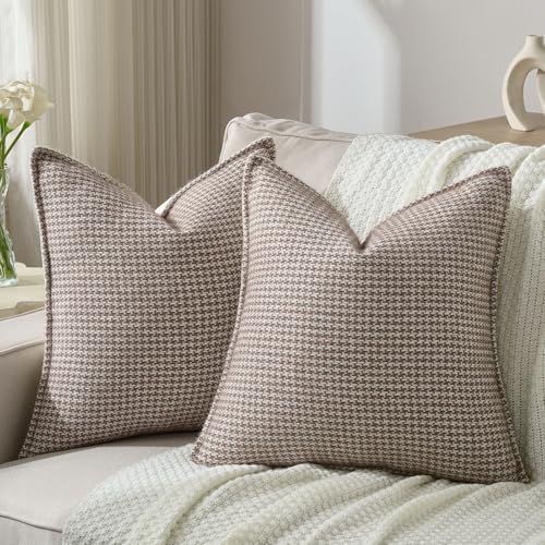 FUTEI Coffee Decorative Throw Pillow Covers 20x20 Inch Set of 2,Soft Houndstooth Textured Cushion Case,Modern Home Decor for Couch Bed Living Room