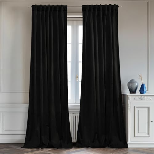 StangH Back Tab Doorway Velvet Curtain Super Soft Black Blackout Privacy Theater Curtains Extra Wide Thermal Insulated Sliding Door Panels for Bedroom, W62 x L80 inches, 1 Panel