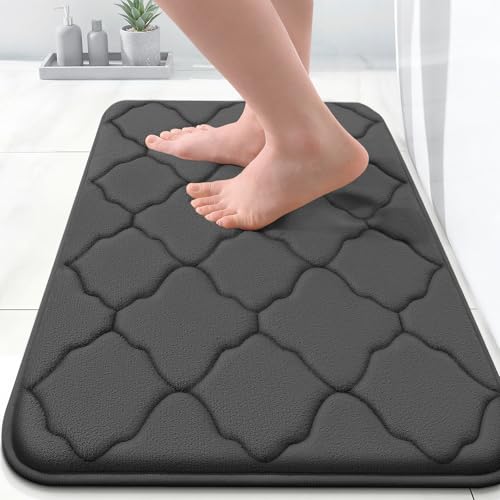 OLANLY Memory Foam Bath Mat Rug, Ultra Soft Non Slip and Absorbent Bathroom Rug, Machine Wash Dry, Comfortable, Thick Bath Rug Carpet for Bathroom Floor, Tub and Shower, 17x24, Black