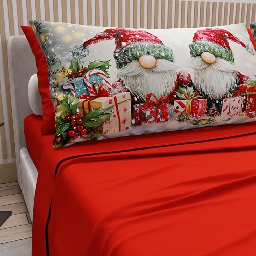 PETTI Italian Artisans - Cotton Sheets with Christmas Digital Print Pillowcases, Christmas Double Sheets, Maxi Double Bed Set, Xmas 11 Red, 100% Made in Italy