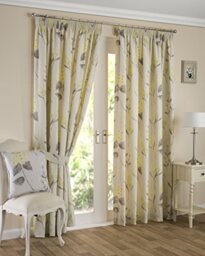 Sundour Firenze Pencil Pleat Curtains, Polycotton, Ochre Flowers, 46 x 54 Inches