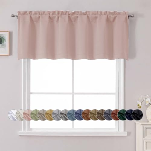 "Chyhomenyc White Valance for Window, Blackout Small Kitchen Curtain for Bedroom/Living Room, Rod Pocket Privacy Short Window Treatment Valance RV Bunk Panels, 60"" Wx18 L"