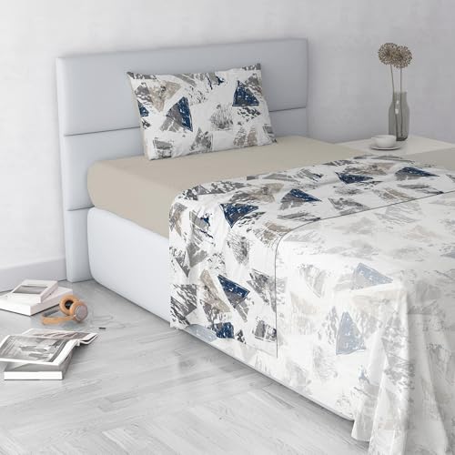 Fashion Bed Sheet Set, Made in Italy, Soft Microfibre Bed Set, Fitted Sheet, Top Sheet 180 x 270 cm and Pillowcase with Inner Flap, Queen Size, Urban Blue