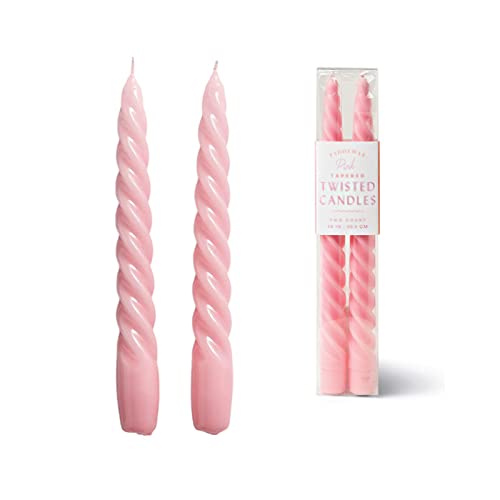 Paddywax Taper Candles Colourful Twisted Tapers Unscented Dinner Candle Set, 25-cm, Pink, 2-Count