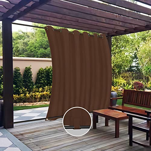 Easy-Going Outdoor Curtains Waterproof Windproof Weatherproof Curtain for Patio, Cabana, Porch, Pergola and Gazebo, Grommet Top and Tab Bottom Drape, 1 Panel, 110x96 inch, Brown