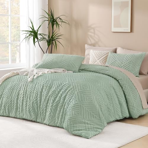 "Andency Comforter Oversized King Size Set 120""x98"", 3 Pieces Sage Green Soft Boho Bedding Set & Collections, All Season Farmhouse Tufted Fluffy Bed Set (1 Comforter, 2 Pillowcases)"