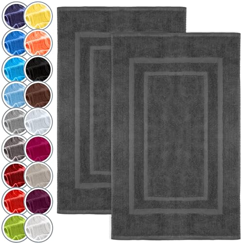 NatureMark Pack of 2 Terry Towelling Bath Mats, 50 x 80 cm, 100% Cotton, Anthracite Gray