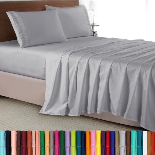 Elegant Comfort Luxury 4-Piece Bed Sheet Set - Luxury Bedding 1500 Thread Count Egyptian Quality Microfiber, Wrinkle Resistant Cool & Breathable, Easy Elastic Fitted, Queen, Silver Grey