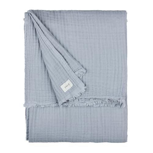 Yard furn Lark Cotton Muslin Throw – Soft Crinkle Texture Blanket (Mineral Blue – 130x180cm)