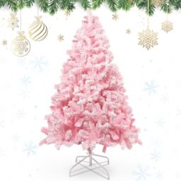 AGM Christmas Tree 5ft, Snow Flocked Artificial Pink Christmas Tree with 600 Branch Tips, Outdoor Xmas Tree for Christmas Decorations