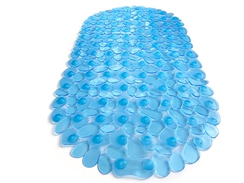 TIKE SMART ???Pebbles??? Non-Slip Bathtub & Shower Mat 27???x14??? Oval - Non-Toxic - Safe, Clean, Machine-Washable, Superior Grip & Drainage, Vinyl, for Smooth Floors ONLY, Transparent Light Blue
