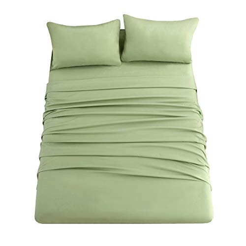 Ghooss Full Size Sheet Set-Soft Microfiber Bed Sheets for Double Bed,14inch Deep Pocket Fitted Sheet,Wrinkle & Fade Resistant,Breathable-4 Piece(Full,Sage Green)