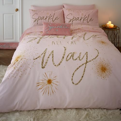 Catherine Lansfield Christmas Sparkle Reversible Double Duvet Cover Set with Pillowcases Blush Pink