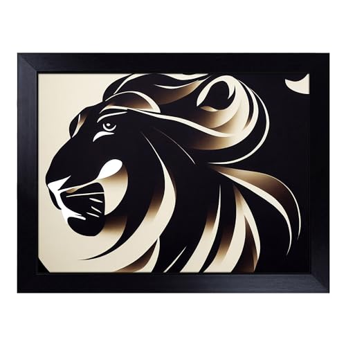 Lap Tray with Bean Bag Cushion, Awe Inspiring Abstract Lion - Handmade in the UK, Raised Wooden Edge, Padded Cushion, Heat-Resistant Wipe-Clean Surface, for Meals, Laptops and Crafts