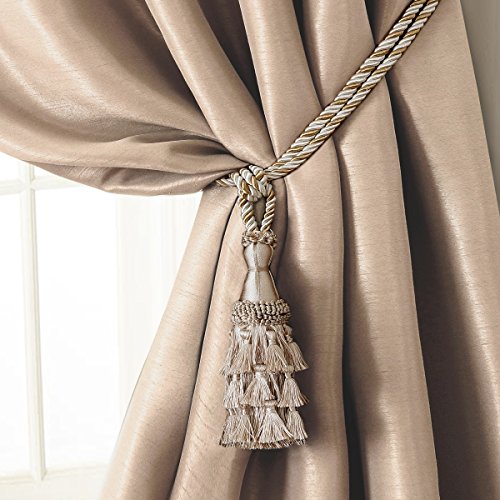 "Elrene Home Fashions 26865902518 Tassel Tieback Rope Cord Fabric Single Window Curtain Treatment Drape Accessories, 24"", Ivory"