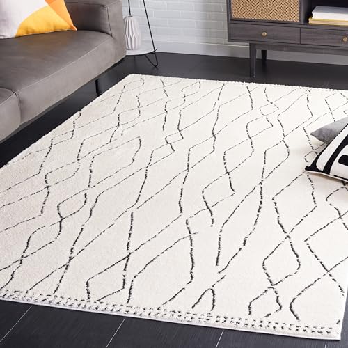 Safavieh Boho Rug for Living Room, Dining Room, Bedroom - Melody Collection, Short Pile, Ivory and Black, 183 x 274 cm
