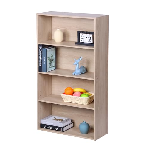 Relaxdays Bookcase, 4 Compartments, Adjustable Shelves, Freestanding Oak, 108x60x24 cm