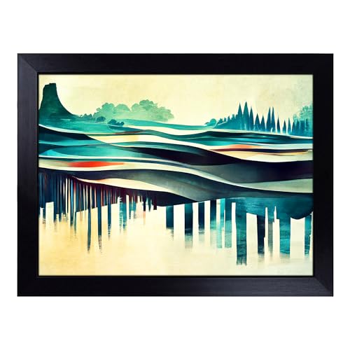 Lap Tray with Bean Bag Cushion, Bold Abstract River - Handmade in the UK, Raised Wooden Edge, Padded Cushion, Heat-Resistant Wipe-Clean Surface, for Meals, Laptops and Crafts