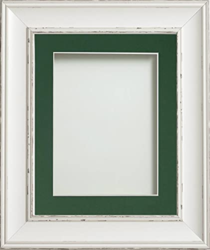 Frame Company Brooke Antique White Photo Frame, Bottle Green Mount, 7x5 for 6x4 inch, fitted with perspex