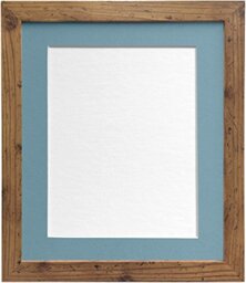 "FRAMES BY POST 25mm wide H7 Rustic Oak Picture Photo Frame with Light Blue Grey Mount 20""X16"" for Pic Size 15""x10"" (Plastic Glass)"