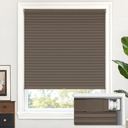 LazBlinds Black Out Cordless Cellular Shades, No Tools No Drill Honeycomb Shades Pleated Blinds for Windows, 36'' W x 64'' H, Dark Coffee