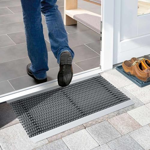 Nicoman GREY Strip Doormat, Heavy Duty Barrier Dirt-Trapper Aluminium Metal Door Mat