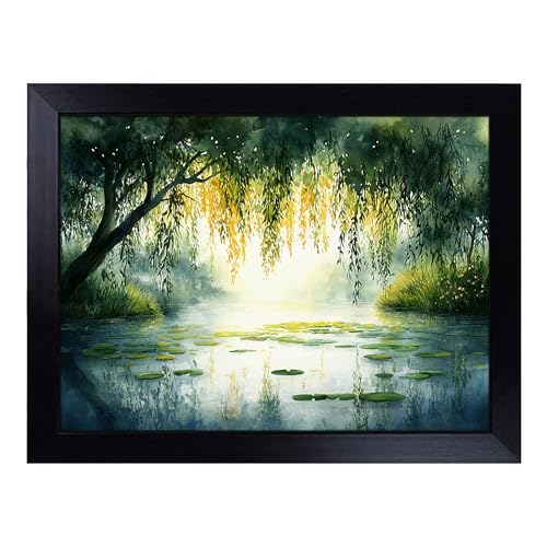 Lap Tray with Bean Bag Cushion, Weeping Willow Composition Tree - Handmade in the UK, Raised Wooden Edge, Padded Cushion, Heat-Resistant Wipe-Clean Surface, for Meals, Laptops and Crafts