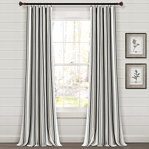 "Lush Decor Farmhouse Stripe Yarn Dyed Eco-Friendly Recycled Cotton Window Curtain Panel Pair, 95"" L x 42"" W, Black"