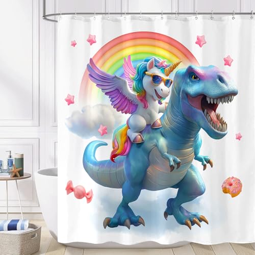 Yeoiat are You Pooping Shower Curtain Funny Shower Curtain Dinosaur Shower Curtains for Bathroom Cute Shower Curtain Set with 12 Hooks Unicorn-01 72??72 Inches